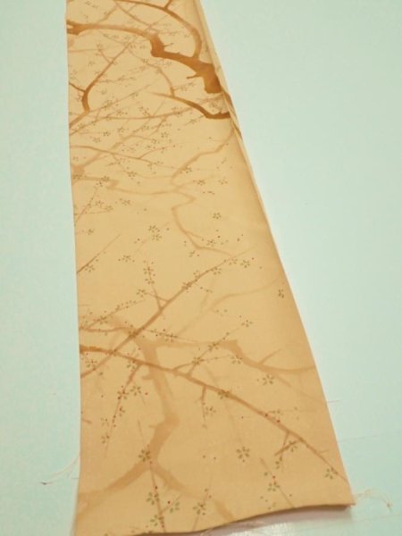Photo2: 3K07z40  Japanese Kimono Silk  FABRIC Branch Yellow-Orange 57.1x7.1 (2)