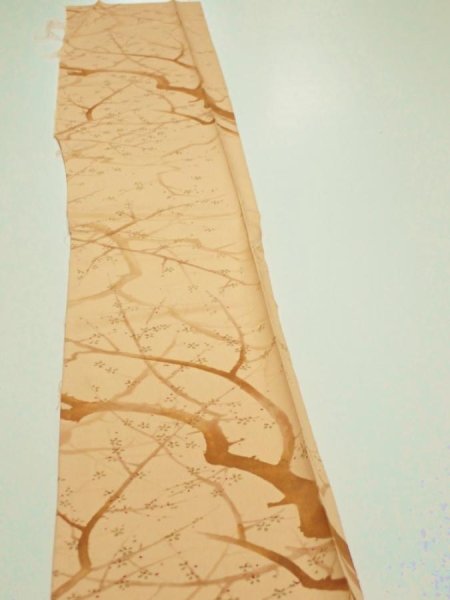 Photo3: 3K07z40  Japanese Kimono Silk  FABRIC Branch Yellow-Orange 57.1x7.1 (3)