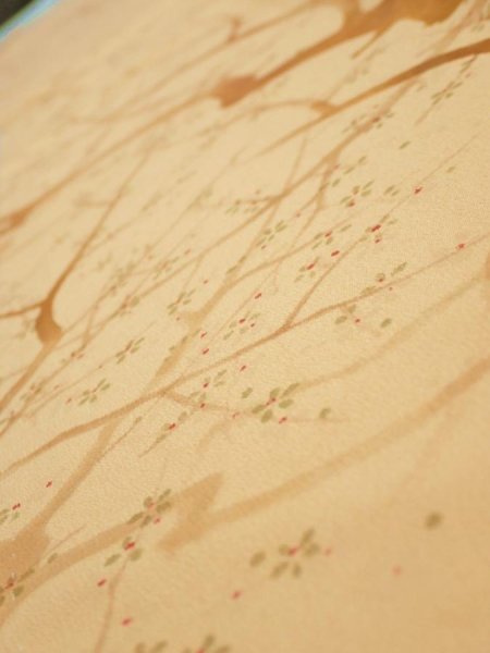 Photo4: 3K07z40  Japanese Kimono Silk  FABRIC Branch Yellow-Orange 57.1x7.1 (4)