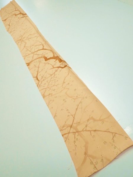 Photo5: 3K07z40  Japanese Kimono Silk  FABRIC Branch Yellow-Orange 57.1x7.1 (5)