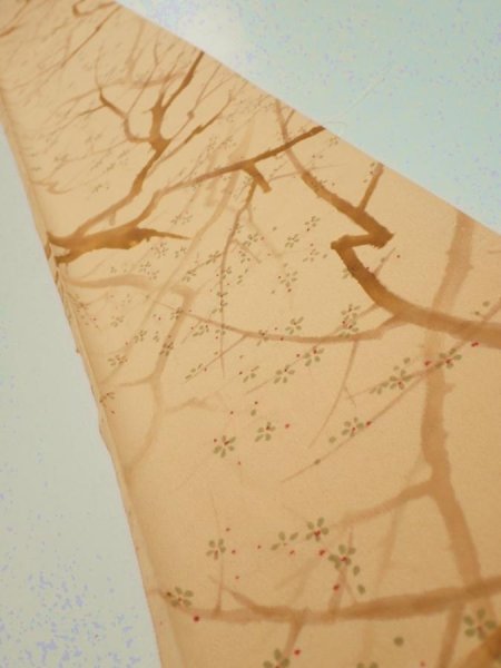 Photo1: 3K08z40  Japanese Kimono Silk  FABRIC Branch Yellow-Orange 57.5x7.1 (1)