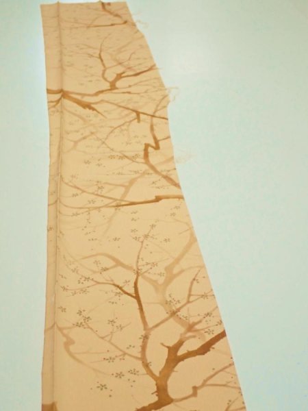 Photo3: 3K08z40  Japanese Kimono Silk  FABRIC Branch Yellow-Orange 57.5x7.1 (3)