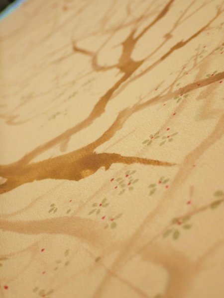 Photo4: 3K08z40  Japanese Kimono Silk  FABRIC Branch Yellow-Orange 57.5x7.1 (4)