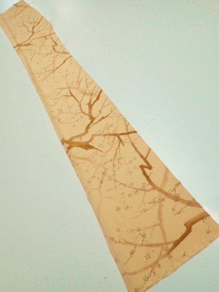 Photo5: 3K08z40  Japanese Kimono Silk  FABRIC Branch Yellow-Orange 57.5x7.1 (5)
