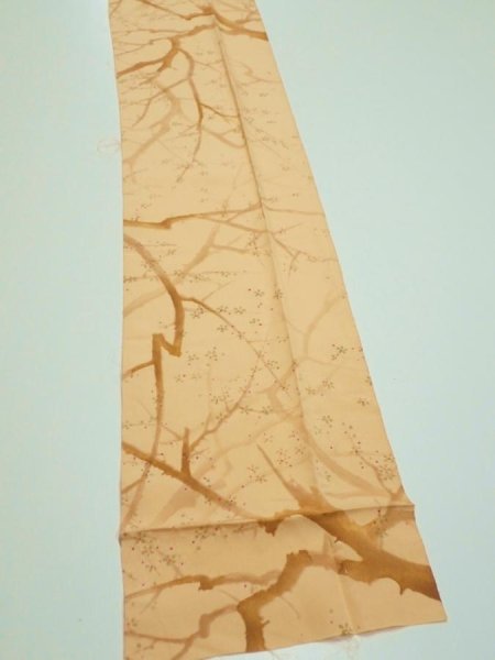 Photo2: 3K09z50  Japanese Kimono Silk  FABRIC Branch Yellow-Orange 80.3x7.1 (2)