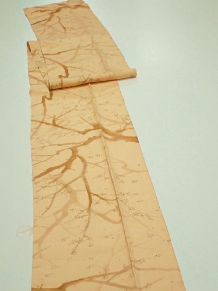 Photo3: 3K09z50  Japanese Kimono Silk  FABRIC Branch Yellow-Orange 80.3x7.1 (3)