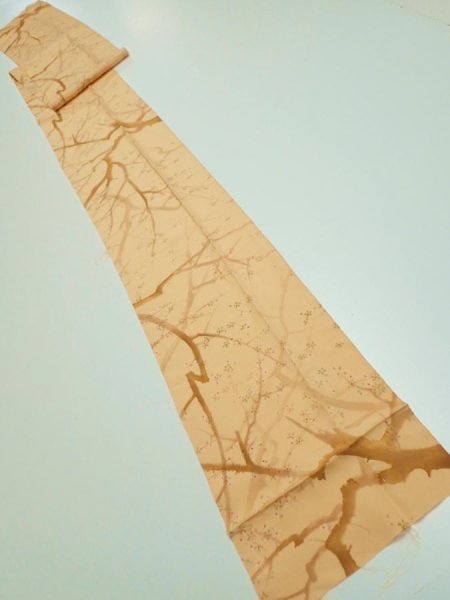 Photo4: 3K09z50  Japanese Kimono Silk  FABRIC Branch Yellow-Orange 80.3x7.1 (4)