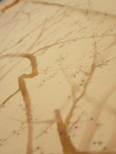 Photo5: 3K09z50  Japanese Kimono Silk  FABRIC Branch Yellow-Orange 80.3x7.1 (5)