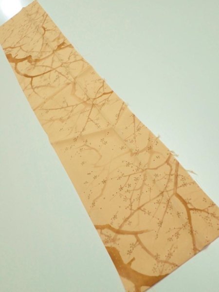 Photo1: 3K10z  Japanese Kimono Silk  FABRIC Branch Yellow-Orange (1)