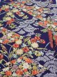 Photo1: 3K01z60  Japanese Kimono Silk  FABRIC Flowers Navy 41.3x14.6 (1)
