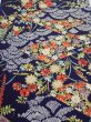Photo1: 3K04z80  Japanese Kimono Silk  FABRIC Flowers Navy 63.0x14.6 (1)