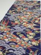 Photo3: 3K04z80  Japanese Kimono Silk  FABRIC Flowers Navy 63.0x14.6 (3)