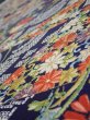 Photo4: 3K04z80  Japanese Kimono Silk  FABRIC Flowers Navy 63.0x14.6 (4)