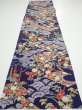 Photo5: 3K04z80  Japanese Kimono Silk  FABRIC Flowers Navy 63.0x14.6 (5)