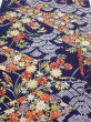 Photo1: 3K05z80  Japanese Kimono Silk  FABRIC Flowers Navy 62.2x14.6 (1)