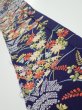 Photo1: 3K07z40  Japanese Kimono Silk  FABRIC Flowers Navy 58.3x7.5 (1)