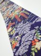 Photo1: 3K09z50  Japanese Kimono Silk  FABRIC Flowers Navy 80.3x6.9 (1)
