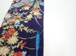 Photo6: 3K09z50  Japanese Kimono Silk  FABRIC Flowers Navy 80.3x6.9 (6)