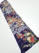 Photo1: 3K10z30  Japanese Kimono Silk  FABRIC Flowers Navy 35.8x6.7 (1)