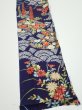 Photo2: 3K10z30  Japanese Kimono Silk  FABRIC Flowers Navy 35.8x6.7 (2)