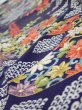 Photo5: 3K10z30  Japanese Kimono Silk  FABRIC Flowers Navy 35.8x6.7 (5)