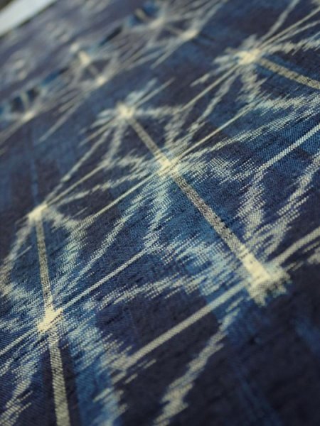 Photo4: 3K01z50  Japanese Kimono Silk TSUMUGI FABRIC Asanoha Dark navy 41.7x14.2 (4)