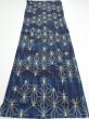 Photo5: 3K01z50  Japanese Kimono Silk TSUMUGI FABRIC Asanoha Dark navy 41.7x14.2 (5)