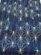 Photo1: 3K02z50  Japanese Kimono Silk TSUMUGI FABRIC Asanoha Dark navy 41.7x14.2 (1)