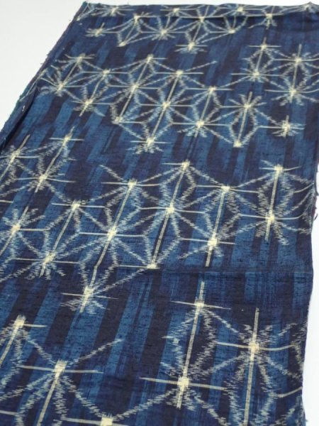 Photo3: 3K02z50  Japanese Kimono Silk TSUMUGI FABRIC Asanoha Dark navy 41.7x14.2 (3)