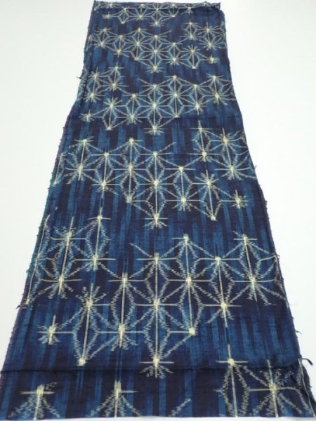Photo5: 3K02z50  Japanese Kimono Silk TSUMUGI FABRIC Asanoha Dark navy 41.7x14.2 (5)