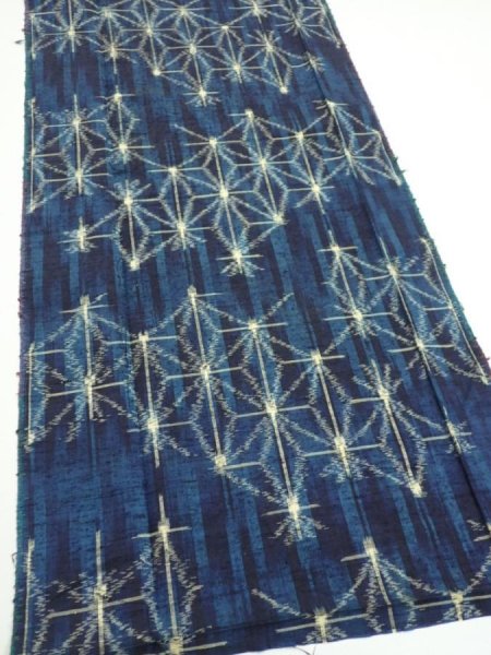 Photo2: 3K05z60  Japanese Kimono Silk TSUMUGI FABRIC Asanoha Dark navy 58.3x14.2 (2)
