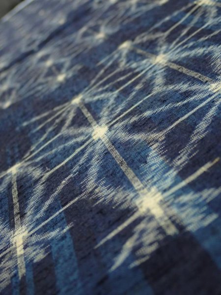 Photo4: 3K05z60  Japanese Kimono Silk TSUMUGI FABRIC Asanoha Dark navy 58.3x14.2 (4)
