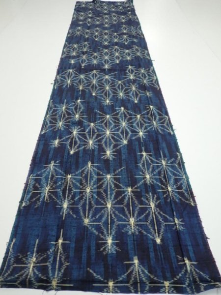 Photo5: 3K05z60  Japanese Kimono Silk TSUMUGI FABRIC Asanoha Dark navy 58.3x14.2 (5)