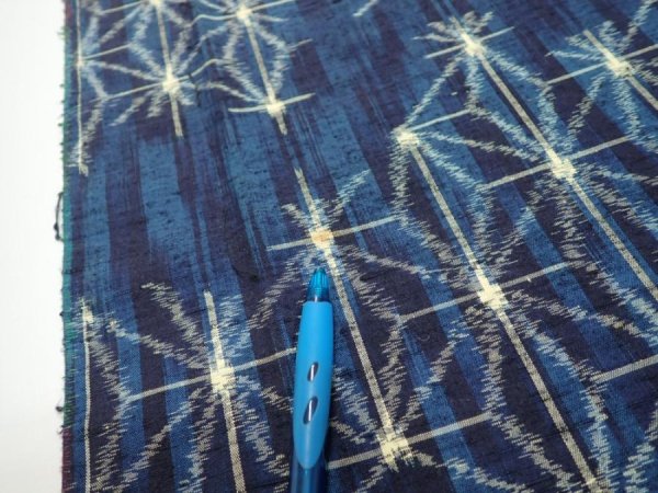 Photo6: 3K05z60  Japanese Kimono Silk TSUMUGI FABRIC Asanoha Dark navy 58.3x14.2 (6)