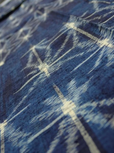 Photo4: 3K09z40  Japanese Kimono Silk TSUMUGI FABRIC Asanoha Dark navy 78.7x6.7 (4)