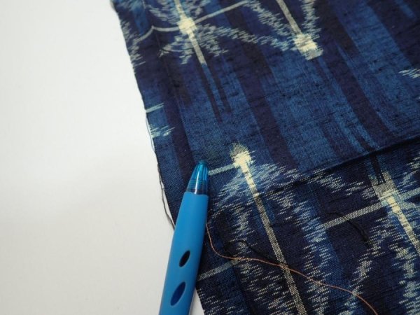 Photo6: 3K09z40  Japanese Kimono Silk TSUMUGI FABRIC Asanoha Dark navy 78.7x6.7 (6)