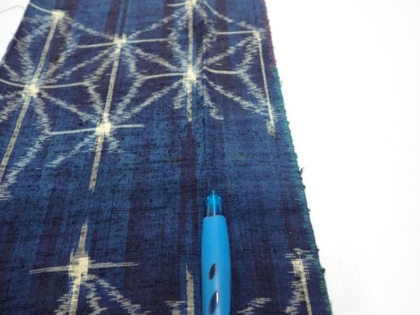 Photo7: 3K09z40  Japanese Kimono Silk TSUMUGI FABRIC Asanoha Dark navy 78.7x6.7 (7)