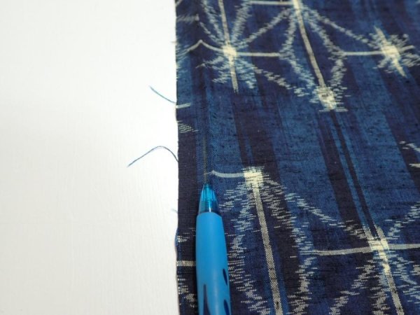 Photo8: 3K09z40  Japanese Kimono Silk TSUMUGI FABRIC Asanoha Dark navy 78.7x6.7 (8)