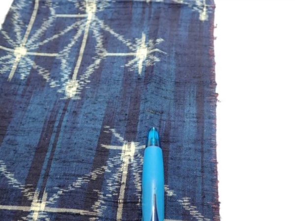 Photo9: 3K09z40  Japanese Kimono Silk TSUMUGI FABRIC Asanoha Dark navy 78.7x6.7 (9)