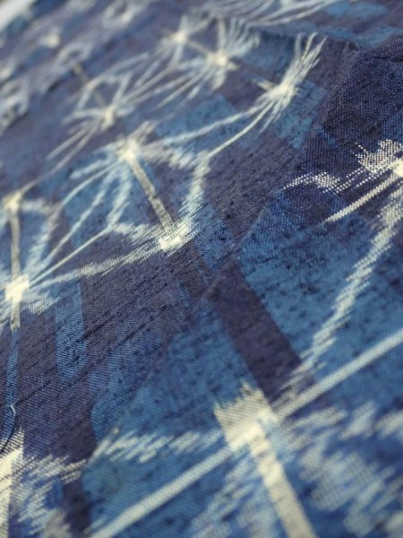 Photo4: 3K10z20  Japanese Kimono Silk TSUMUGI FABRIC Asanoha Dark navy 38.6x6.7 (4)