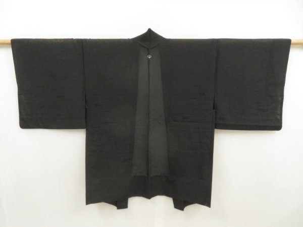 Photo1: 5509T01z240 Vintage Japanese Kimono Silk See through HAORI  Black (1)