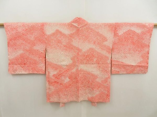 Photo1: 5509T02z400 Vintage Japanese Kimono Silk SHIBORI HAORI Mountain Coral pink (1)