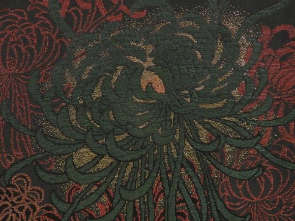 Photo4: 5509T03z760 Vintage Japanese Kimono Silk HAORI Chrysanthemum Black (4)