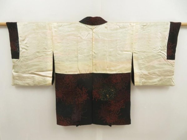 Photo7: 5509T03z760 Vintage Japanese Kimono Silk HAORI Chrysanthemum Black (7)