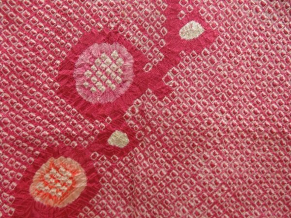 Photo4: 5509T04z400 Vintage Japanese Kimono Silk SHIBORI HAORI Plum branch Dark pink (4)