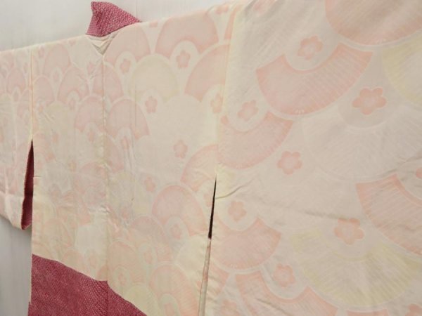 Photo8: 5509T04z400 Vintage Japanese Kimono Silk SHIBORI HAORI Plum branch Dark pink (8)