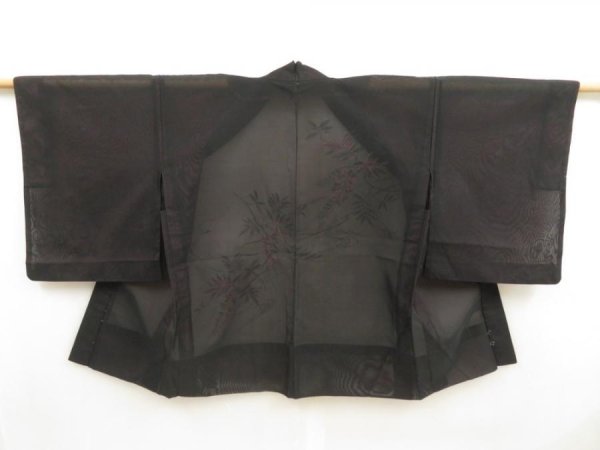 Photo1: 5509T05z270 Vintage Japanese Kimono Silk See through HAORI Wisteria Black (1)