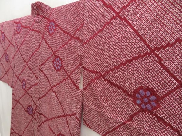 Photo2: 5509T06z440 Vintage Japanese Kimono Silk SHIBORI HAORI Flower Purple-Brown (2)