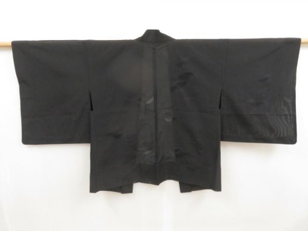 Photo1: 5509T07z240 Vintage Japanese Kimono Silk See through HAORI Tree Black (1)