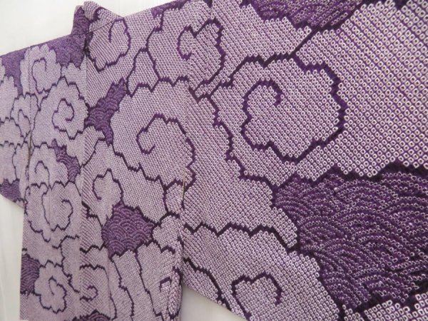 Photo2: 5509T08z470 Vintage Japanese Kimono Silk SHIBORI HAORI Cloud Grape (2)